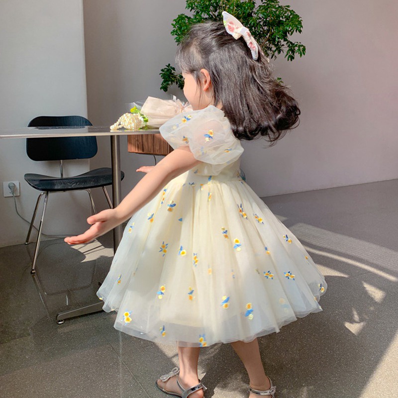 Đầm Bé Gái Đầm Công Chúa Tay Ngắn Phối Lưới In Họa Tiết Hoa Phong Cách Hàn Quốc Thời Trang Mùa Hè Cho Bé Gái Bobora