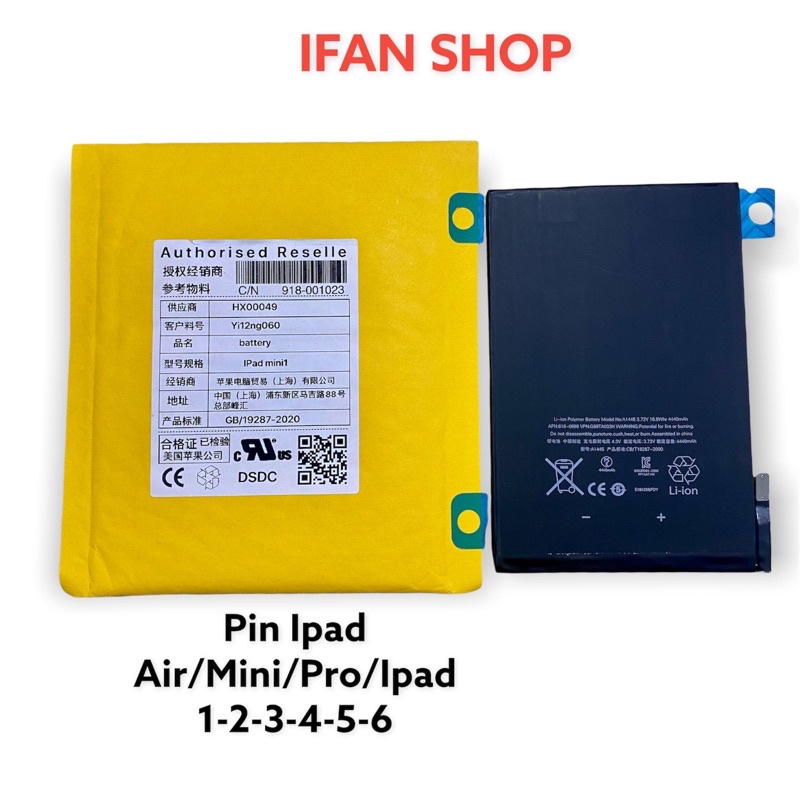 Pin iPd Mini2/Mini3/Mini4/Mini5/Air1/Air2/Air3/Pro9.7/Pro10.5/Pro12.9/Gen/5/6/7