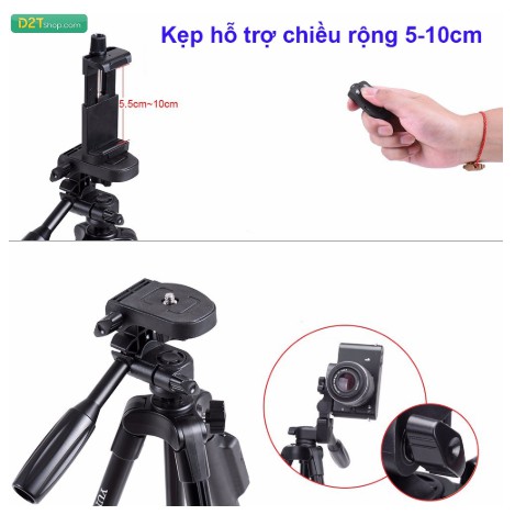 Tripod Chụp Ảnh Cao Cấp YUNTENG 5208 Dành Cho Máy Ảnh DSLR, Điện Thoại, Action Camera