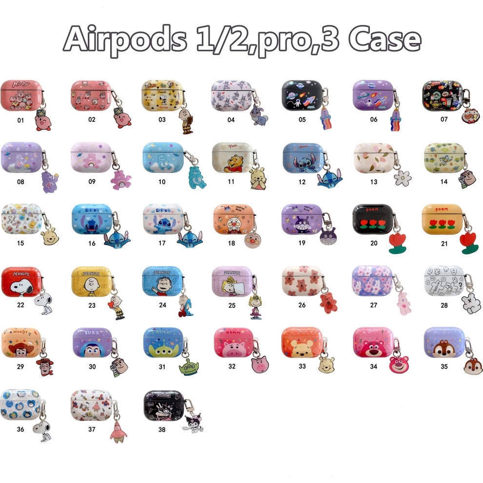 Vỏ bảo vệ hộp sạc thích hợp cho airpods 1/2 pro 3 chủ đề hoạt hình 38 màu tùy chọn