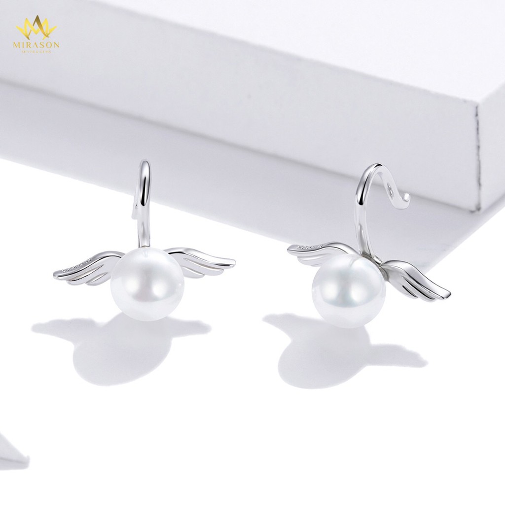 Khuyên Tai Bạc Nữ MIRASON Đôi Cánh Mix Hạt Trai Nhân Tạo Sang Trọng MBT204 - Bông Tai Nữ Bạc Cao Cấp