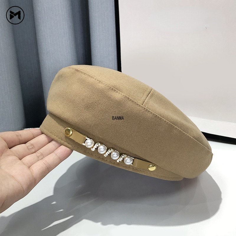 Mũ Beret Phối Khóa Kim Loại Đính Ngọc Trai Phong Cách Hàn Quốc Xinh Xắn Cho Bé
