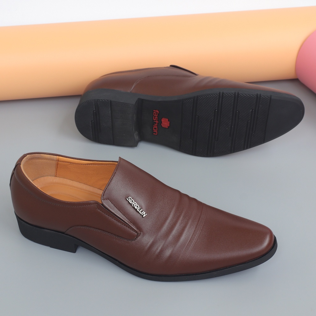 Giày tây da bò màu nâu, giày lười nam da bò đế cao su đúc - NeO4528na