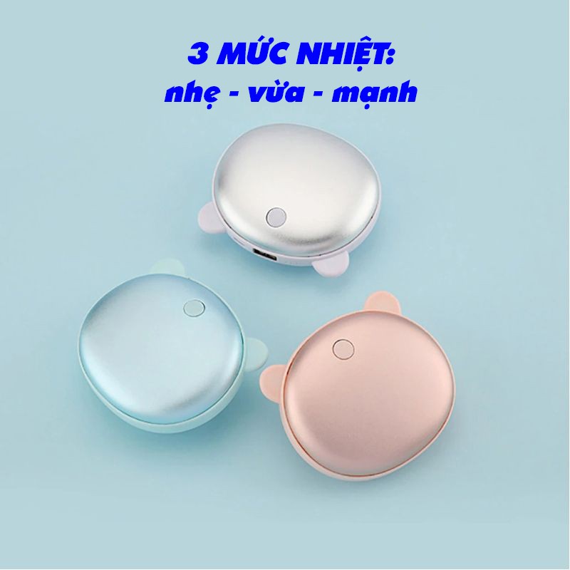 Cục Sưởi Ấm Tay Mùa Đông, Kiêm Sạc Dự Phòng Mini Hình Gấu Dễ Thương - 3 Chế Độ Ấm