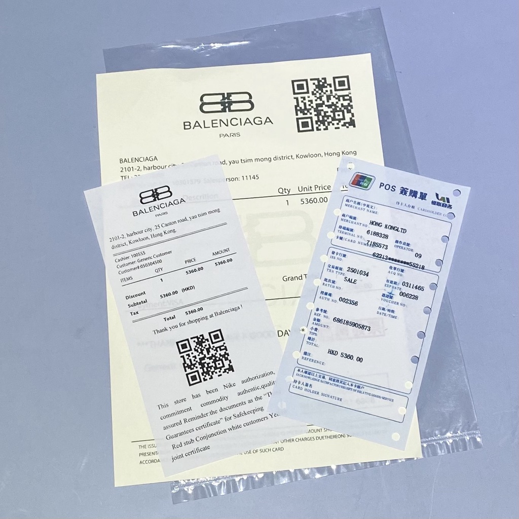 Bộ set bill thẻ hóa đơn phụ kiện mũ nón quần áo giày dép Balenciaga chuẩn Auth check QR code
