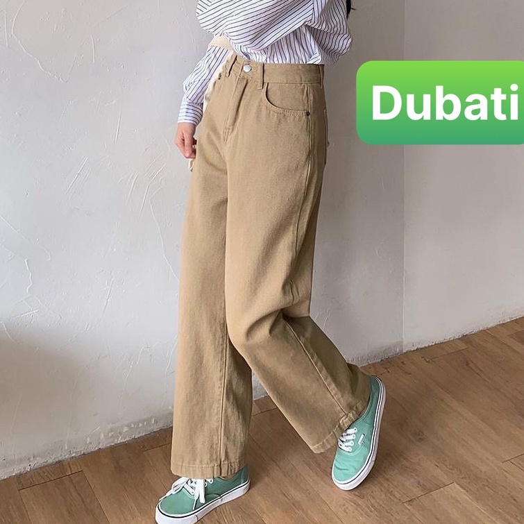 QUẦN JEANS CHẤT BÒ , KAKI ỐNG SUÔNG RỘNG NÂU SỮA CẠP CAO DÀI CHÂN SIÊU TÔN DÁNG PHONG CACH CAO CẤP MỚI -DUBATI FASHION