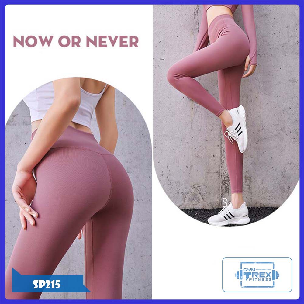 Quần gym nữ cạp cao họa tiết thun siêu mịn SP215, Quần legging nữ yoga nâng mông gen bụng - Gym Trex