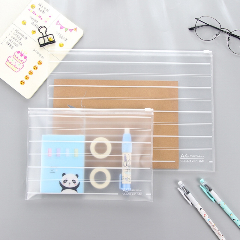 PVC A4 A5 Clear Transparent Plastic Waterproof Stationery Case Zipper Bag Pouch