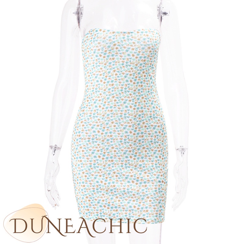 DUNEA Đầm không dây dáng ôm in hoa quyến rũ thời trang dành cho nữ