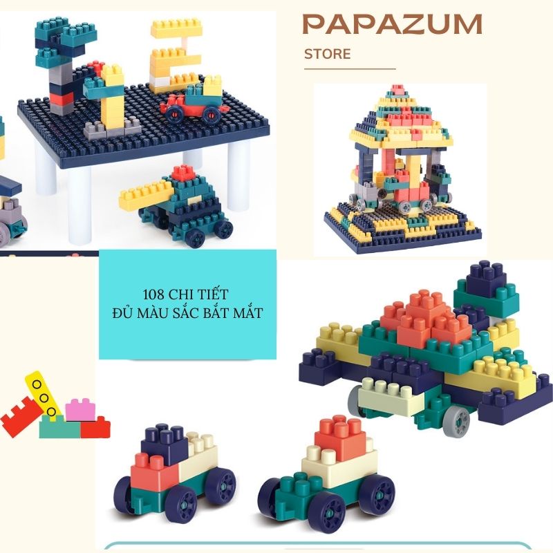 Bộ đồ chơi xếp hình lego phát triển tư duy sang tạo trí tưởng tượng 108 chi tiết đồ chơi cho bé lắp ráp PAPAZUM D4.048