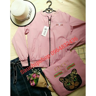 Áo gió Bomber in chữ GUCCI và hình mèo đen cá tính