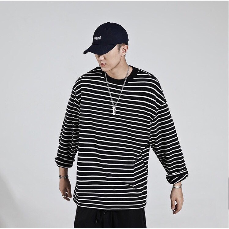 Áo thun tay dài form rộng - phông dài tay nam nữ oversize sọc nhí - 2N Unisex