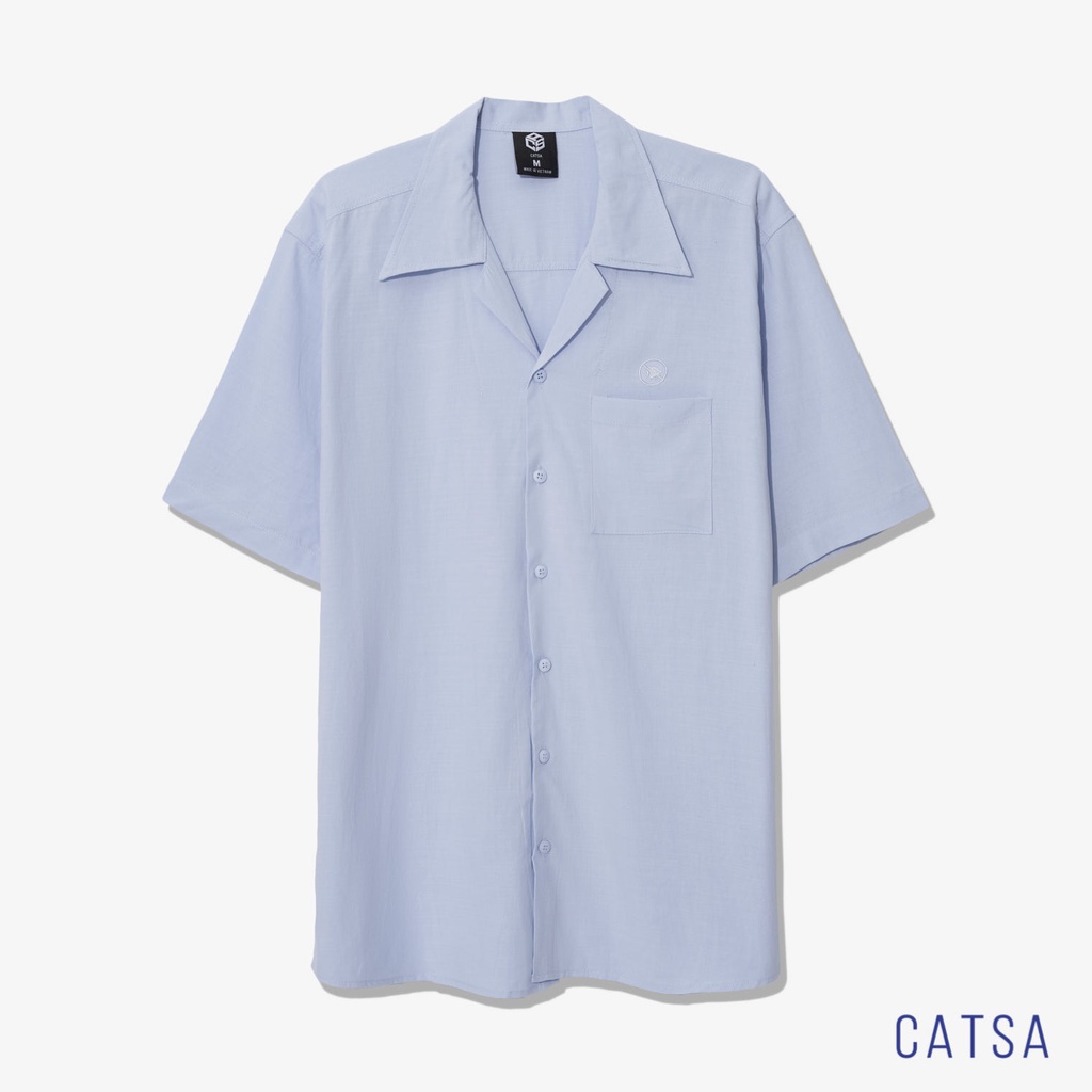 Áo sơ mi tay ngắn xanh biển chất liệu vải Linen mặc thoáng mát, độ bền cao CATSA ASN179