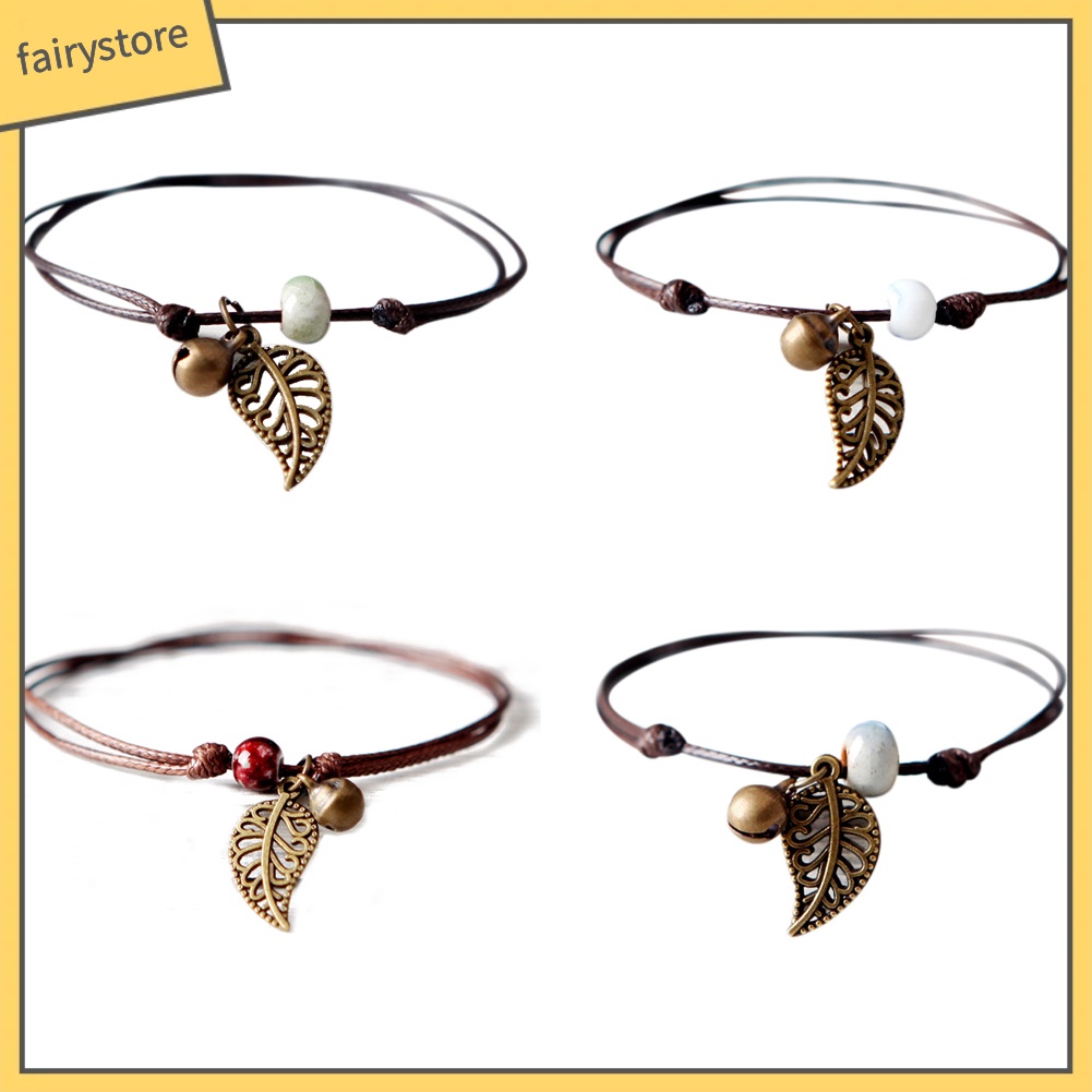 Vòng tay dây da mặt hình lá phong cách cổ điển cho cặp đôi