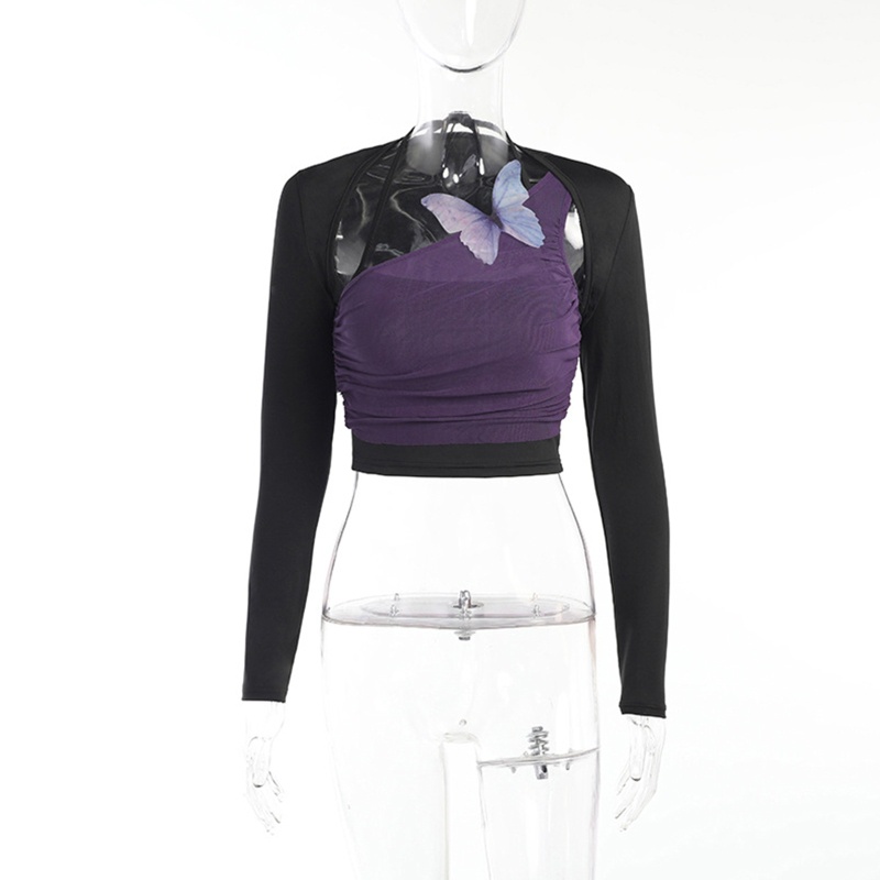 Brroa Set 3 Áo Croptop Lưới Một Mảnh Trễ Vai Phong Cách Harajuku Gợi Cảm Cho Nữ