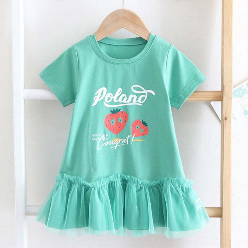 Váy cho bé gái , đầm bé gái mặc hè chất cotton co giãn size lớn đến 50kg - Váy dâu tây