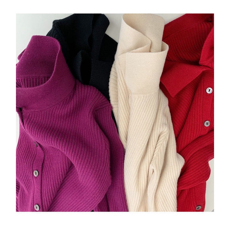 Áo khoác cardigan dệt kim cổ polo dáng ôm thời trang thu đông dành cho nữ