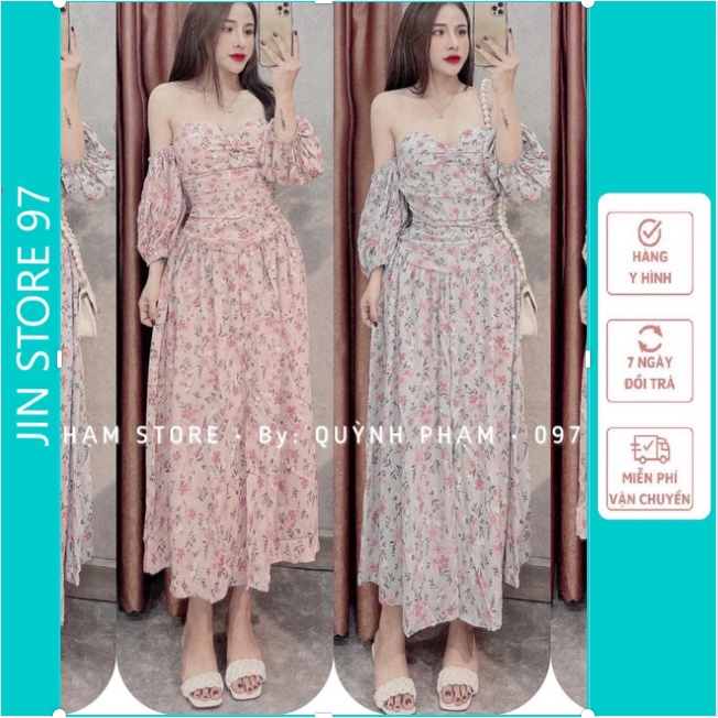 Váy hoa nhí trễ vai ulzzang tiểu thư công chúa/Váy bánh bèo vintage có miếng lót ngực đi biển, đi chơi mã V08