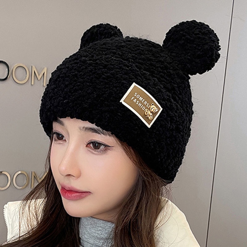 Mũ Len Dệt Kim Đính Tai Gấu Dễ Thương Phong Cách Hàn Quốc Cho Bé