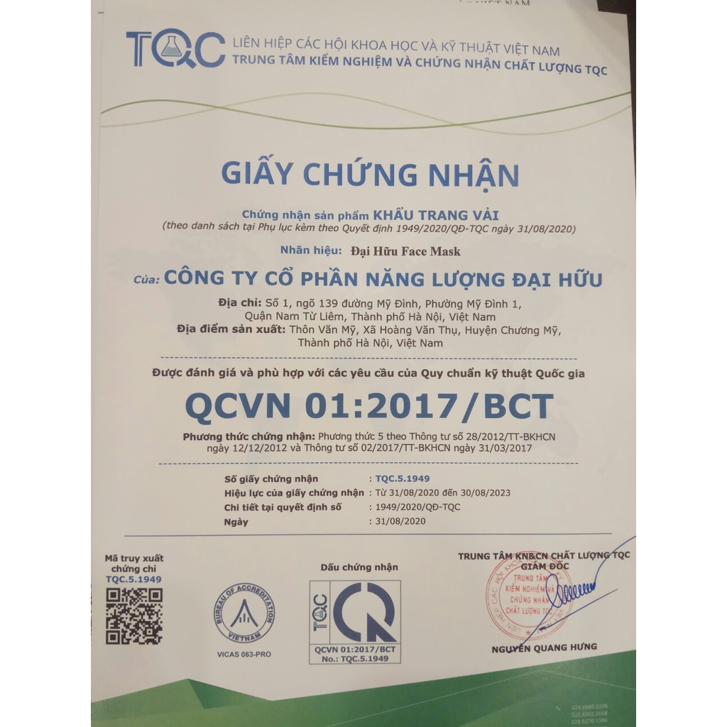 [CHÍNH HÃNG] Khẩu trang 4 lớp Đại Hữu xanh_hộp 50 chiếc