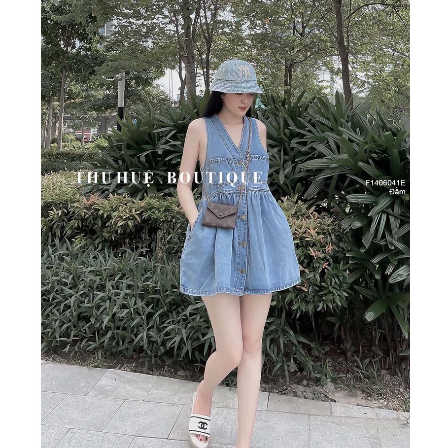 Đầm jean kiểu nút có túi cổ tim sát nách hàng đẹp! ( hình trải thật)
