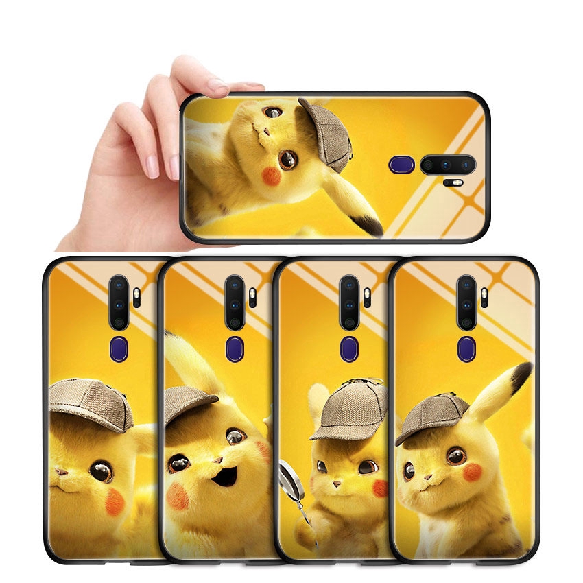 Pikachu Casing For OPPO A9 2020 A5 2020 A92 A52 A92 A52S A71 A71K A31 A73 A75 A75s A83 A91 Phone Case Cute Cartoon Anime Glossy Tempered Glass Cover Pokemon Ốp điện thoại kính cường lực In Hình cứng Ốp lưng cho