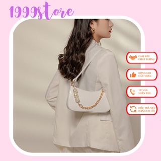 Túi xách nữ túi kẹp nách da in vân chìm túi đeo vai kèm phụ kiện dây đeo ngọc trai 1999store_official