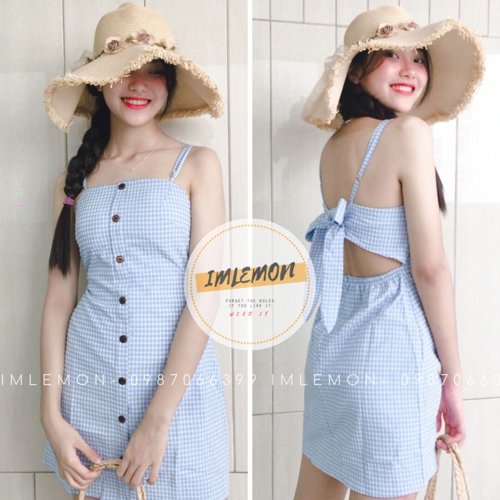 Váy Đầm Nữ Thiết Kế- Đầm Dây Buộc Nơ Lưng Ulzzang JUNY Họa Tiết Caro | BigBuy360 - bigbuy360.vn