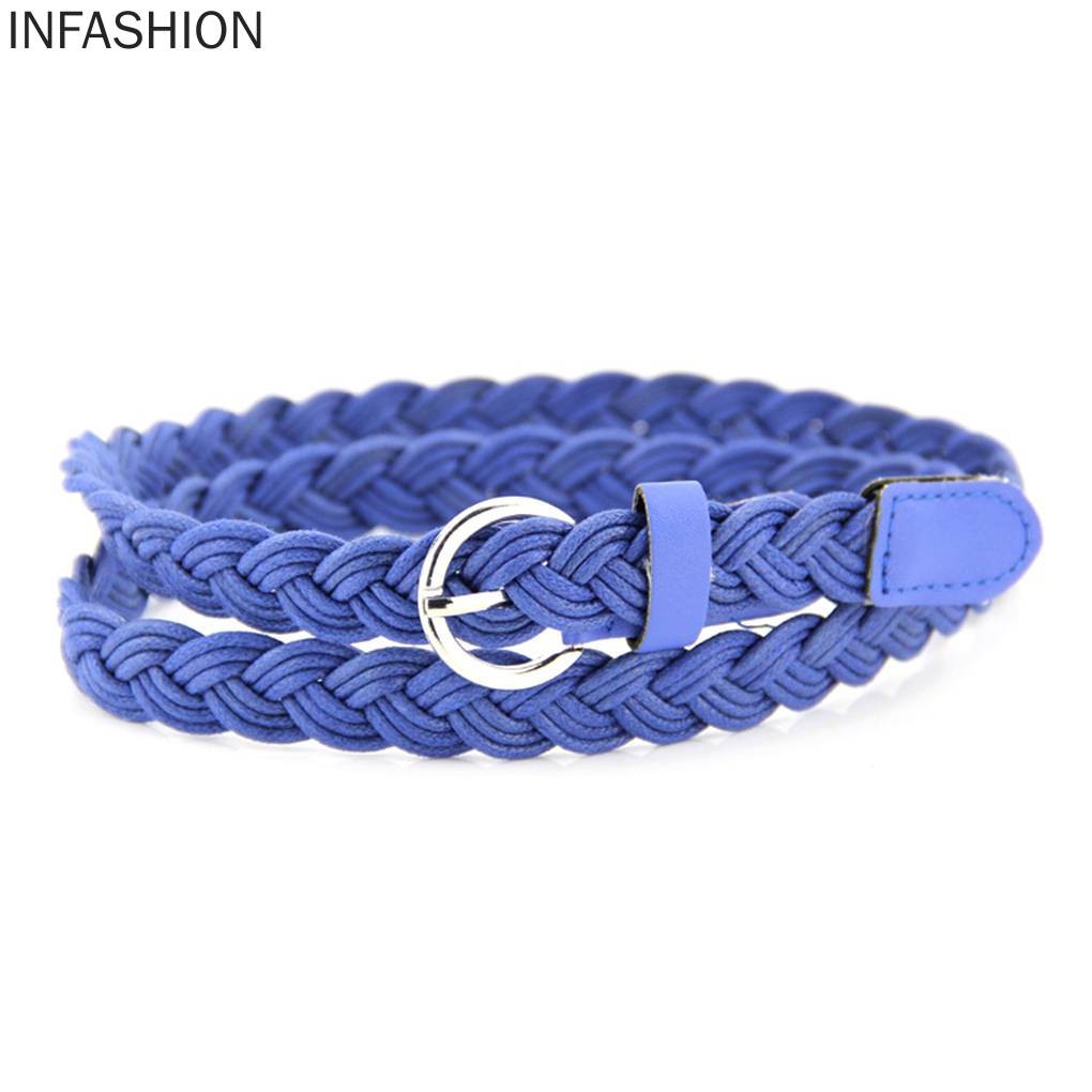 Thắt lưng da PU dạng bện màu kẹo độc đáo cho nữ