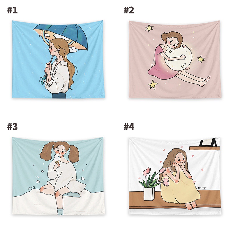 Thảm treo tường họa tiết hoạt hình phong cách Bắc Âu xinh xắn