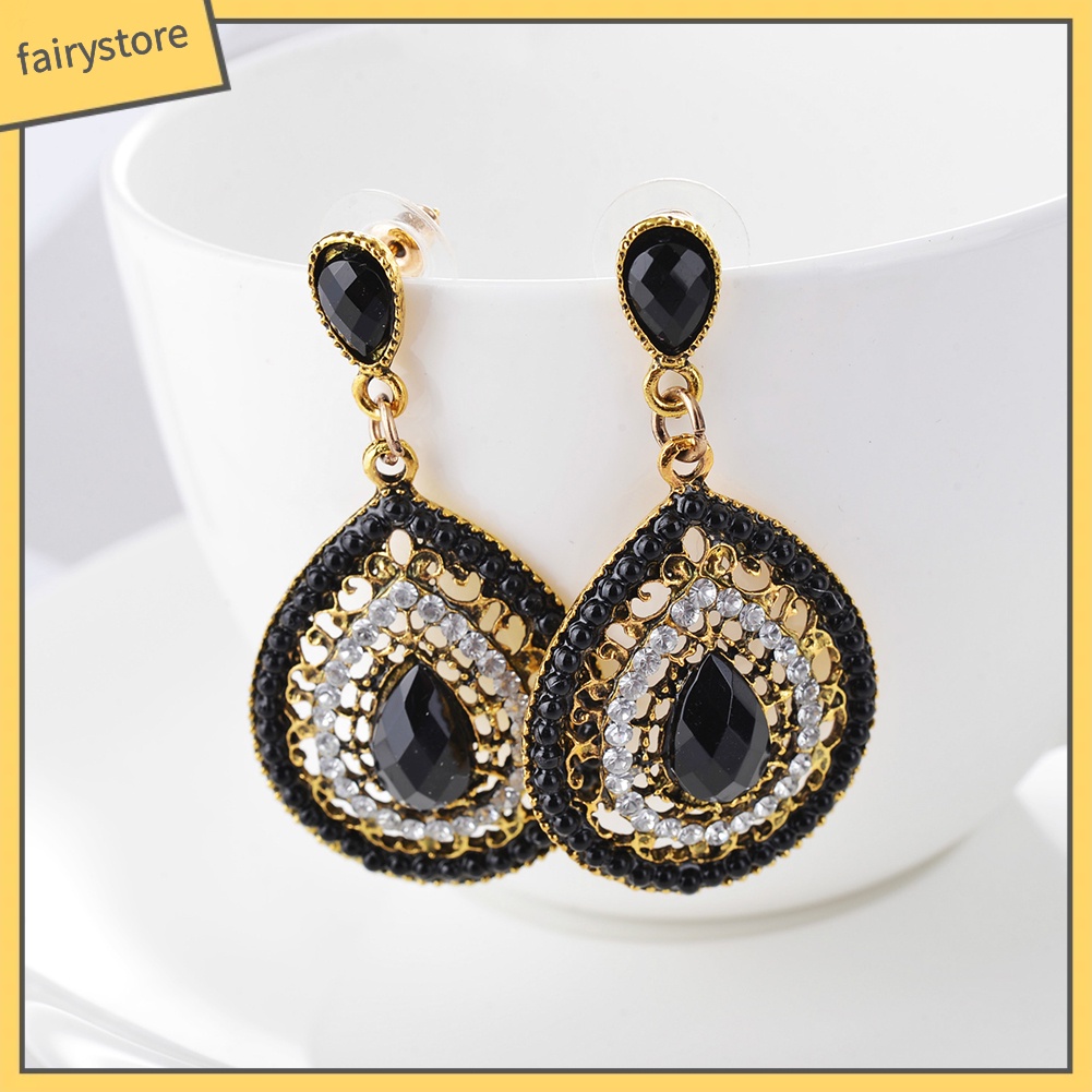 Bông Tai Đính Đá Hình Giọt Nước Phong Cách Bohomian