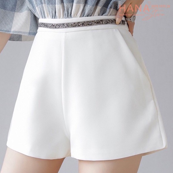 Quần short ngắn ôm trơn ống rộng cạp kim sa cá tính có túi - Màu Đen Trắng Kem - Vải mềm mặc đi biển ở nhà ngủ thể thao
