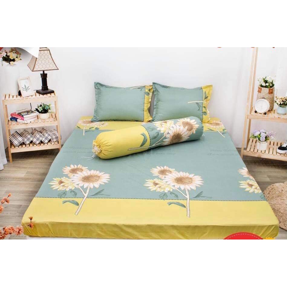 Bộ Ga gối 80x1m91 ga 2 vỏ gốiCotton Poly,MẪU HOA MẶT TRỜI