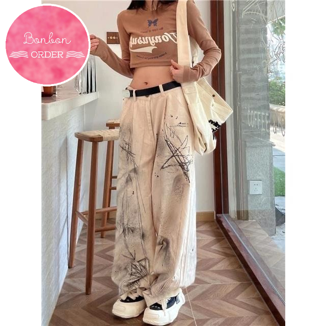 QUẦN JEAN ULZZANG ỐNG RỘNG PHỐI HÌNH SAO CỰC CHẤT -