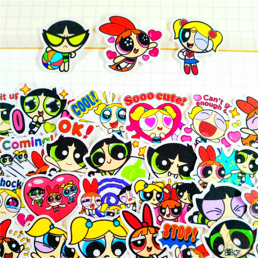 ★★★ Sticker Dán Trang Trí Nhật Ký Hình Powerpuff Girls Q-2 ★★★ Bộ 60 Hình Dán Thời Trang Trang Trí Album
