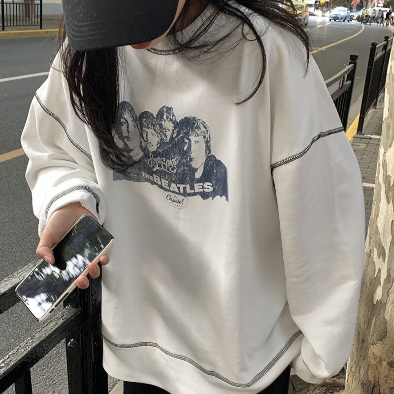 Áo sweater dài tay chỉ nổi BEATLES dáng rộng unisex/ Áo nỉ thu đông cổ tròn in họa tiết trẻ trung_kudoshop | BigBuy360 - bigbuy360.vn