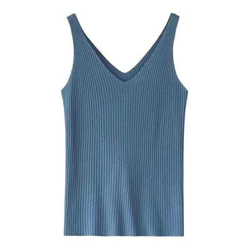 Áo sát nách RENJIANVSHENG dệt kim thiết kế cổ chữ V quyến rũ