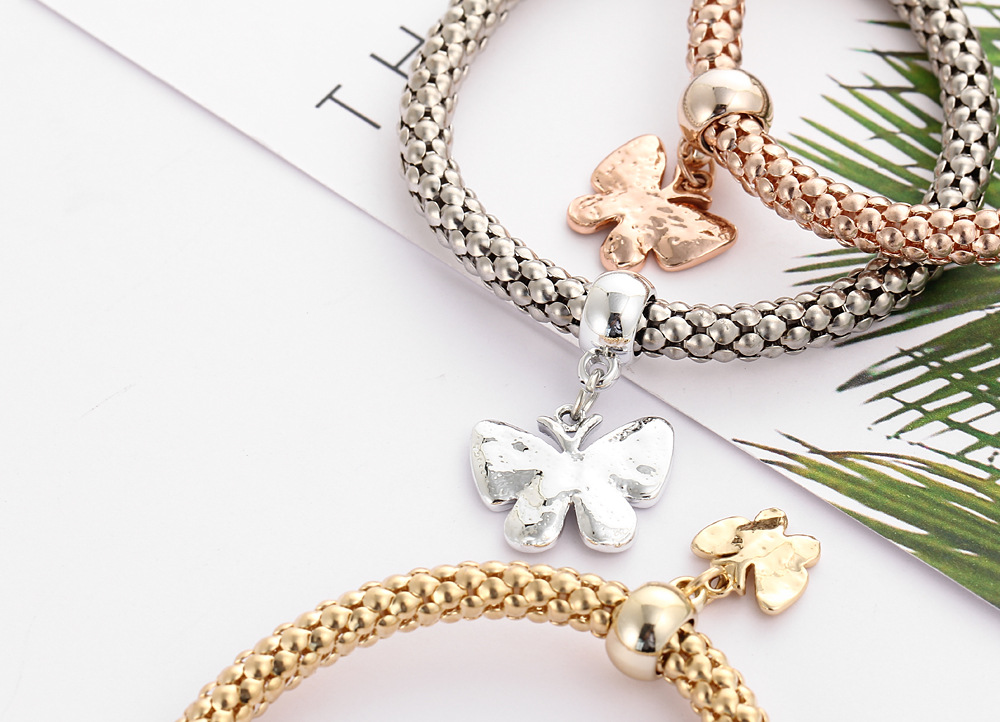 Bộ 3 Vòng Tay Hợp Kim Mặt Hình Bướm / Bắp Rang Xinh Xắn