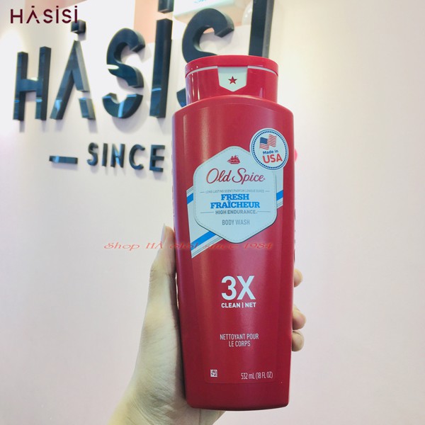 OLD SPICE - Fresh High Endurance Body Wash 532ml (Gel Tắm Đỏ - Viền Xanh Dương)