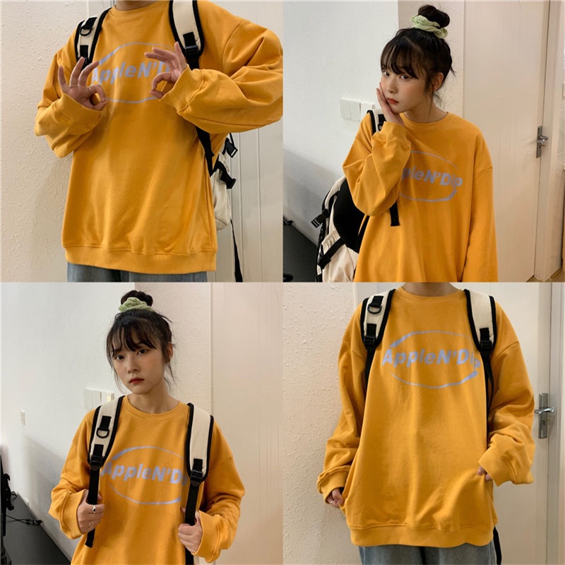 【ZHELIHANGFEI】Áo Thun Nỉ Tay Dài Dáng Rộng In Chữ Trẻ Trung Năng Động Hợp Thời Trang