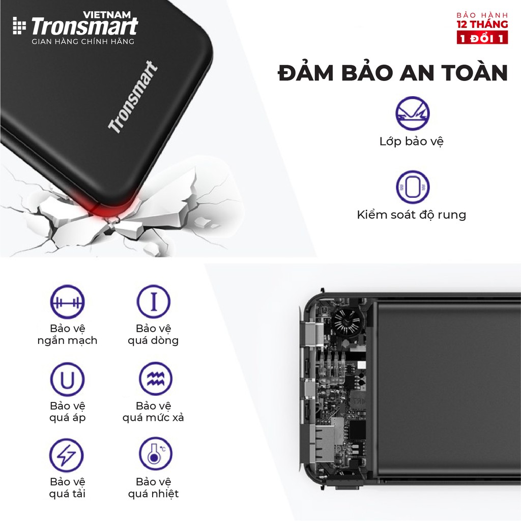 Sạc dự phòng 10000mAh Tronsmart TM-363477 Sạc nhanh PD QC 3.0 2 cổng USB + USB-C - Hàng chính hãng - Bảo hành 12 tháng