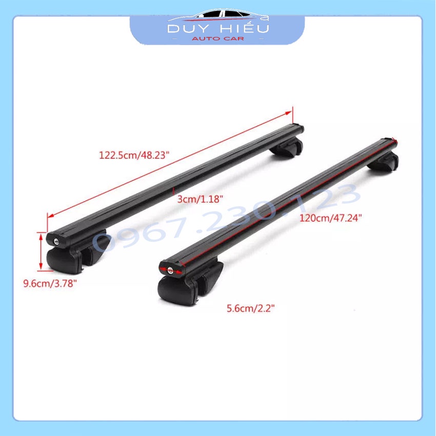 Cặp giá nóc ngang, baga mui chở hàng trên xe ô tô có khóa thanh hợp kim chịu được tải trọng tốt