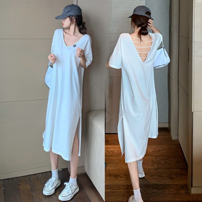 Đầm Thun Dáng Dài Cổ Chữ V Hở Lưng Có Size Lớn 150kg Thời Trang Dành Cho Nữ