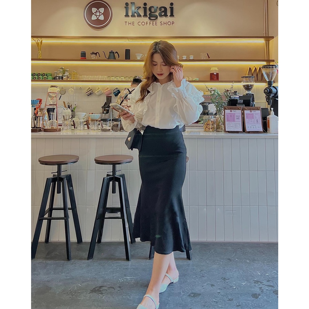 Chân váy nữ đuôi cá FM STYLE dáng ống loe midi tiểu thư phong cách hàn quốc nhẹ nhàng 220117050