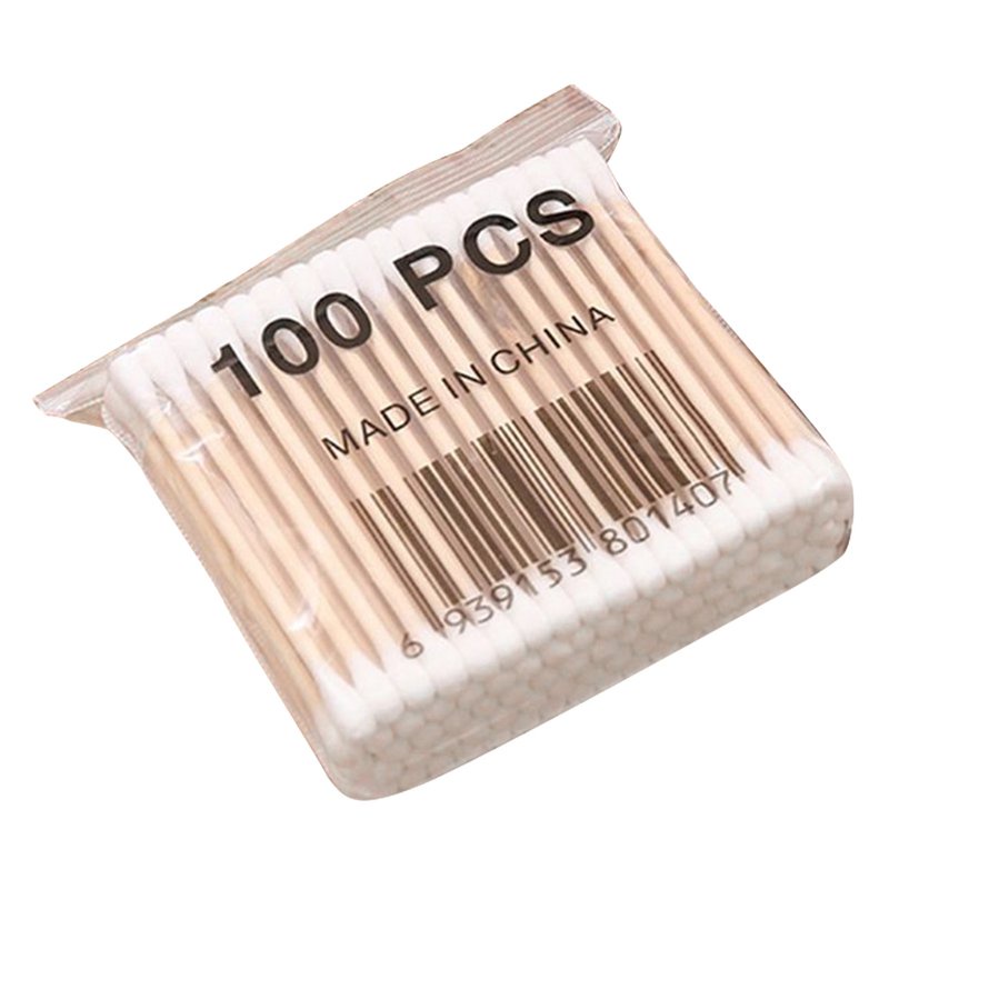 Set 100 tăm bông cán gỗ dùng một lần