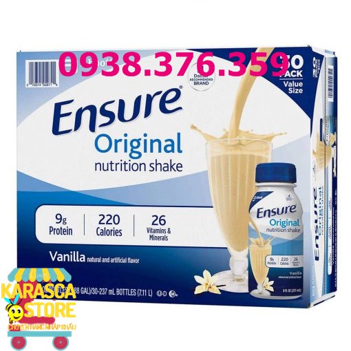 Lốc 6 Chai Sữa Nước Ensure Original Nutrition Powder 237ML - Hàng Mỹ Thùng 30 Chai