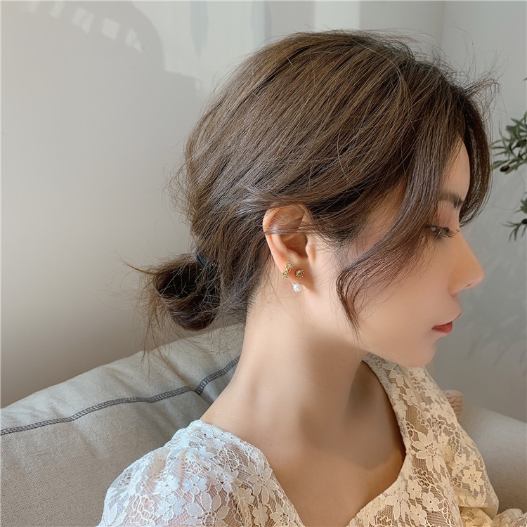 Hoa Tai Hình Cánh Hoa Đính Ngọc Trai Lấp Lánh Thời Trang Hàn Quốc