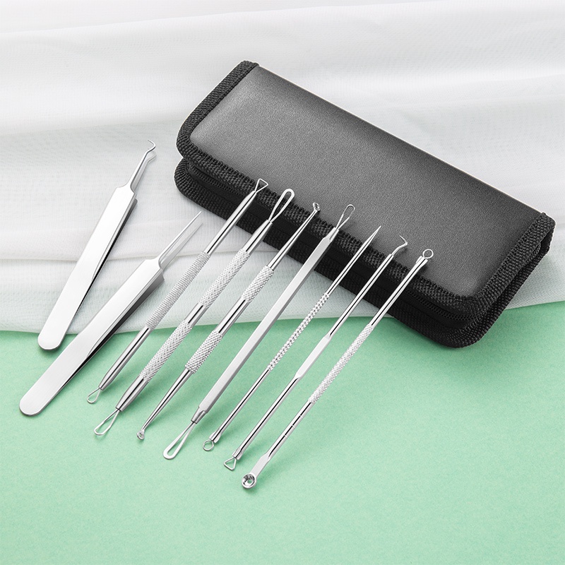 Kim nặn mụn LUSLUKING hai đầu bằng thép không gỉ màu bạc