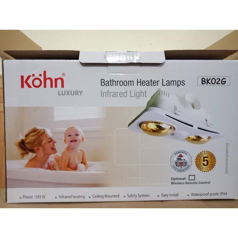 Đèn sưởi nhà tắm âm trần KOHN BK02G có điểu khiển - Hàng chính hãng BH 5 năm