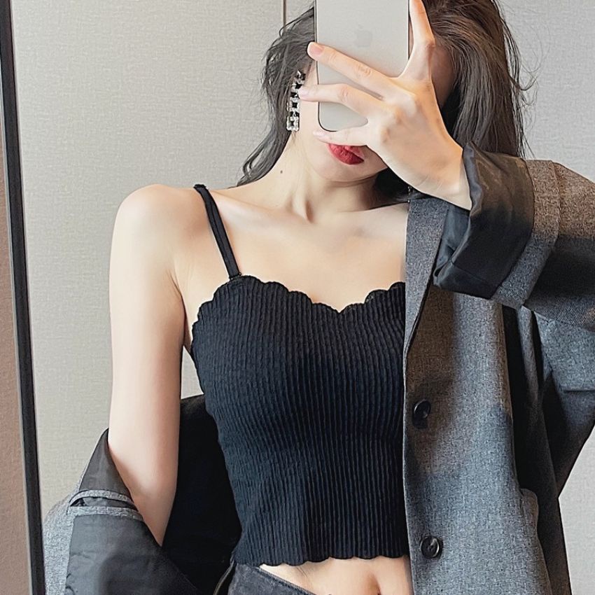 Áo bra nữ ren gân tăm Croptop, áo ngực kèm đệm mút nâng ngực đẹp và dễ thương B2122